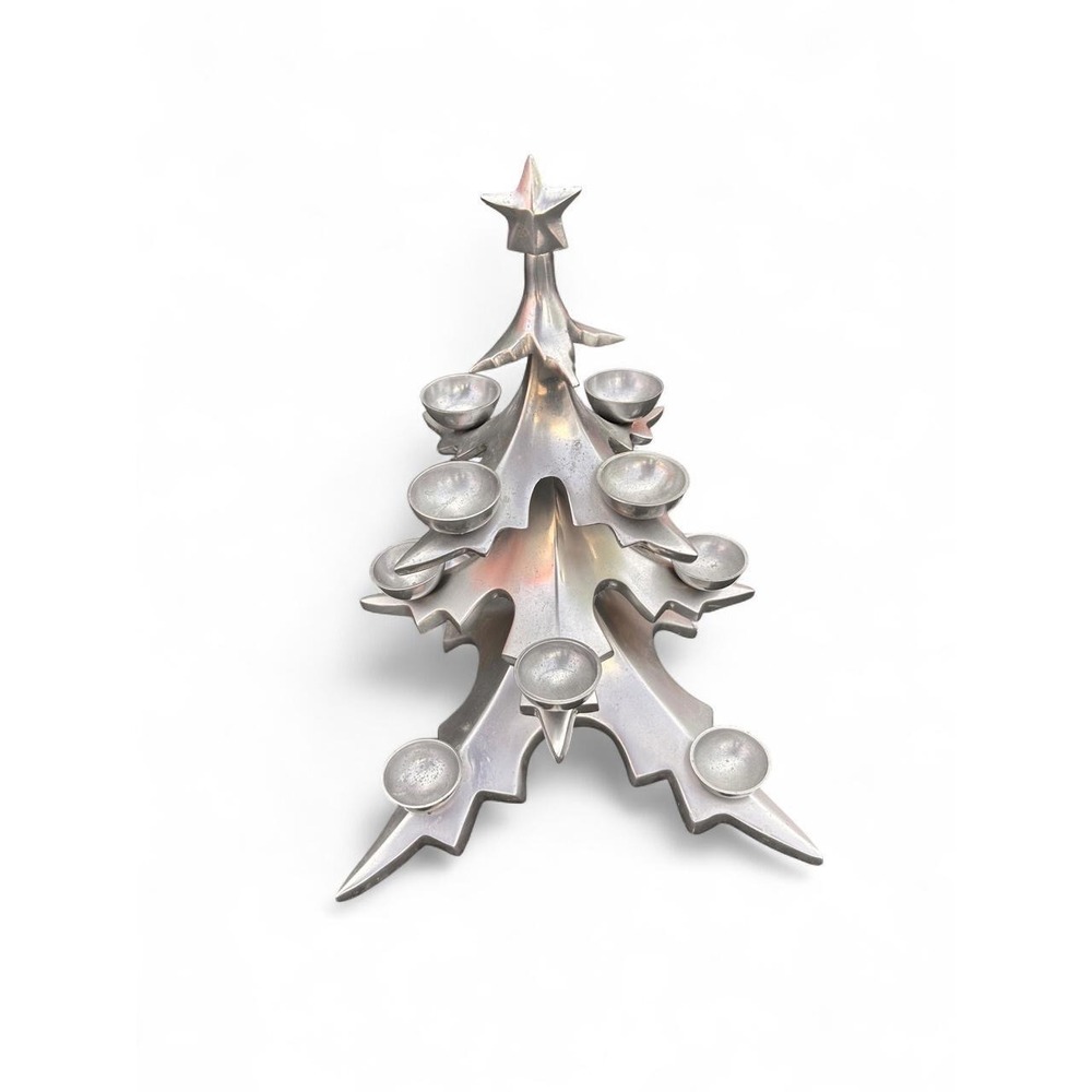 Vintage Pottery Barn Aluminum Christmas Tree 12 Candle Candelabra Holiday Decor